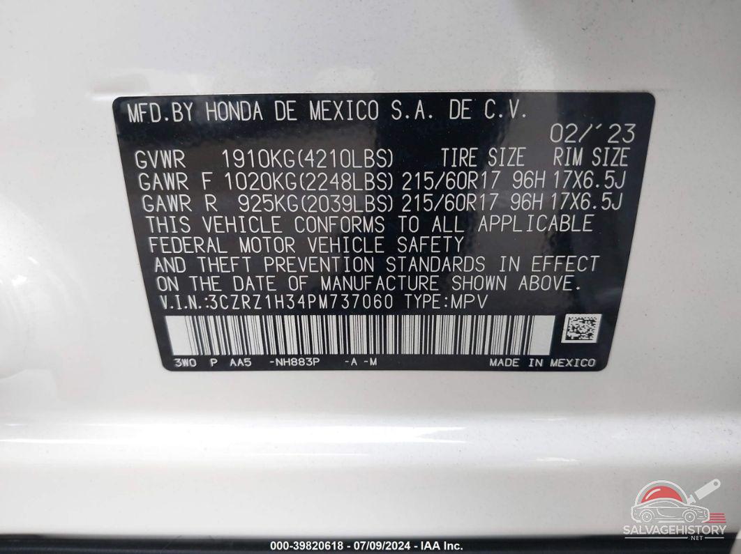 3CZRZ1H34PM737060 2023 HONDA HR-V photo no. 9
