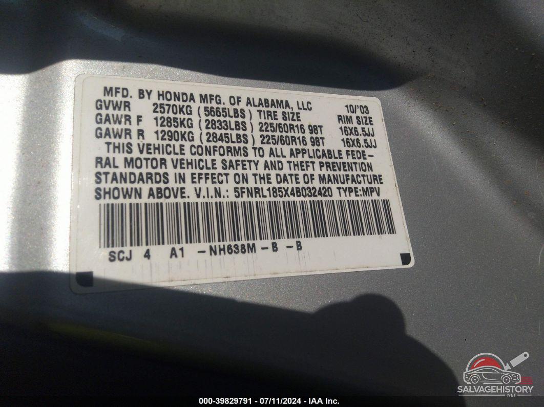 5FNRL185X4B032420 2004 HONDA ODYSSEY photo no. 9