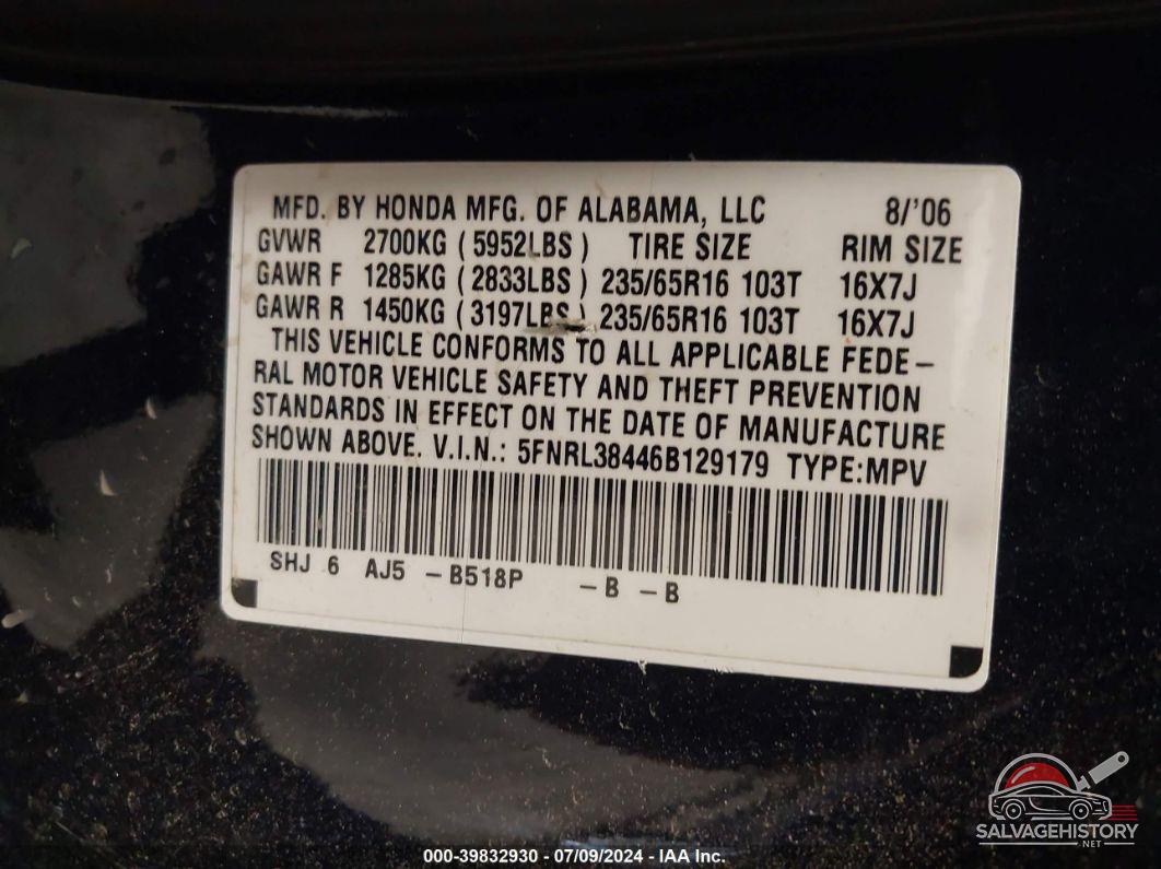 5FNRL38446B129179 2006 HONDA ODYSSEY photo no. 9