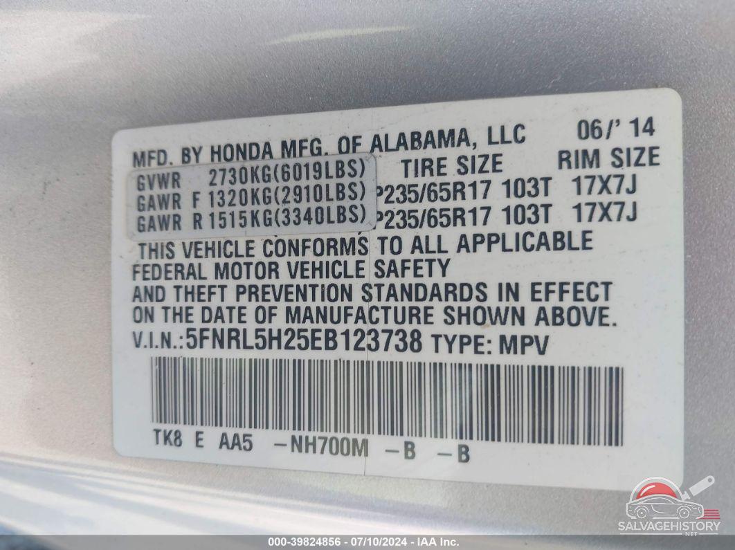 5FNRL5H25EB123738 2014 HONDA ODYSSEY photo no. 9