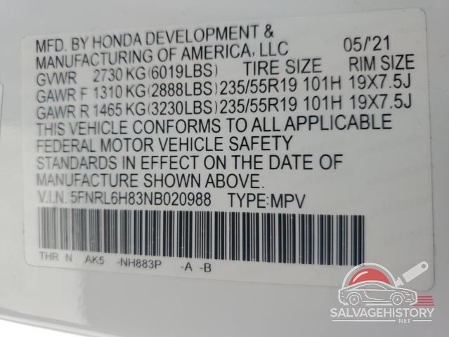 5FNRL6H83NB020988 2022 HONDA ODYSSEY photo no. 13