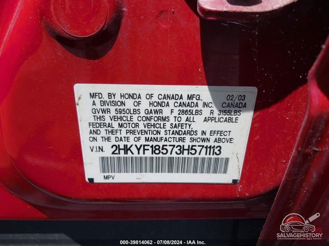 2HKYF18573H571113 2003 HONDA PILOT photo no. 9