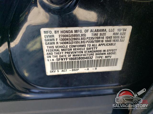 5FNYF18685B004032 2005 HONDA PILOT photo no. 13