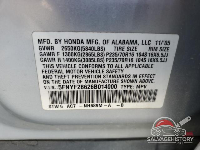 5FNYF28626B014000 2006 HONDA PILOT photo no. 12