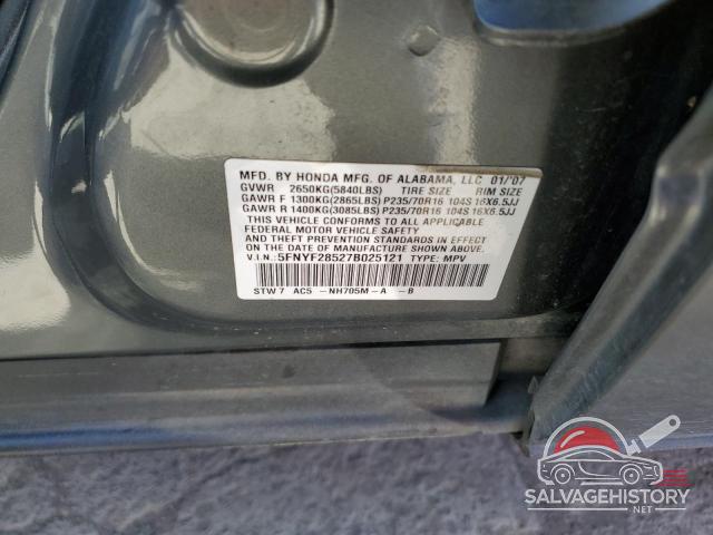 5FNYF28527B025121 2007 HONDA PILOT photo no. 13