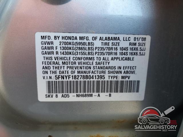 5FNYF18278B041395 2008 HONDA PILOT photo no. 13