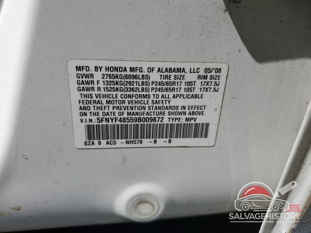 5FNYF48559B009672 2009 HONDA PILOT photo no. 14