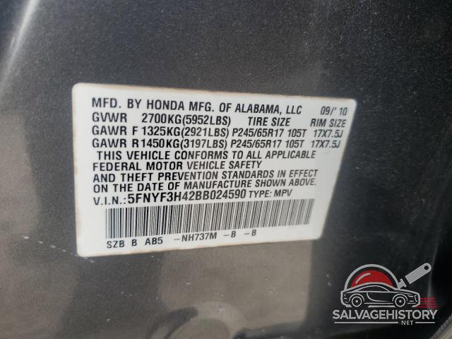 5FNYF3H42BB024590 2011 HONDA PILOT photo no. 12