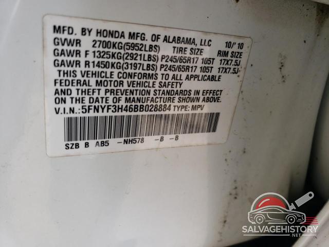 5FNYF3H46BB028884 2011 HONDA PILOT photo no. 12