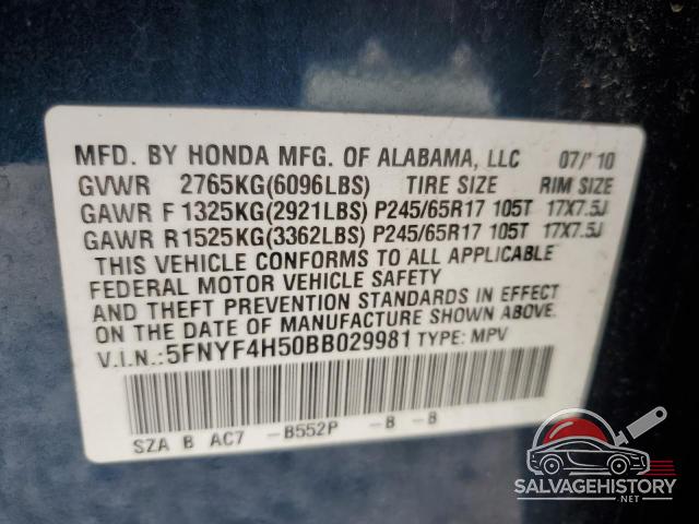 5FNYF4H50BB029981 2011 HONDA PILOT photo no. 12
