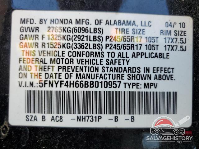 5FNYF4H66BB010957 2011 HONDA PILOT photo no. 13