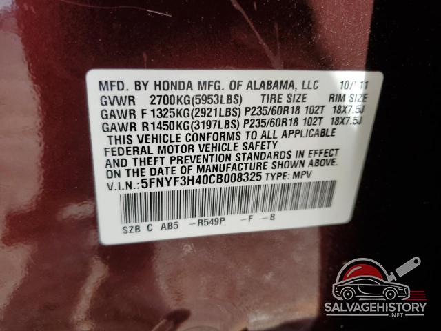 5FNYF3H40CB008325 2012 HONDA PILOT photo no. 14