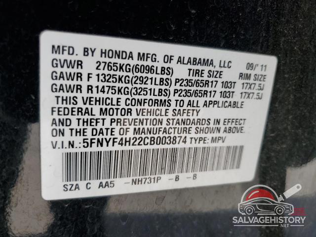 5FNYF4H22CB003874 2012 HONDA PILOT photo no. 14