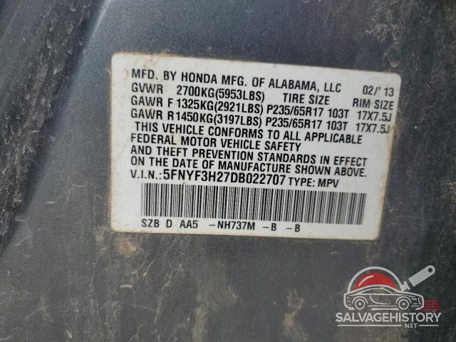 5FNYF3H27DB022707 2013 HONDA PILOT photo no. 13
