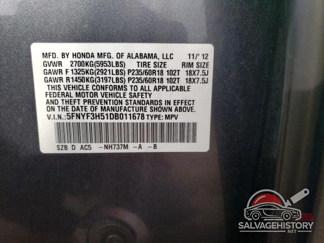 5FNYF3H51DB011678 2013 HONDA PILOT photo no. 13