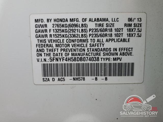 5FNYF4H58DB074038 2013 HONDA PILOT photo no. 13
