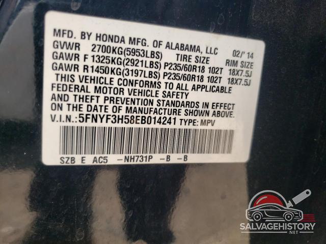5FNYF3H58EB014241 2014 HONDA PILOT photo no. 14