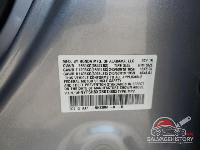 5FNYF6H8XGB013803 2016 HONDA PILOT photo no. 13