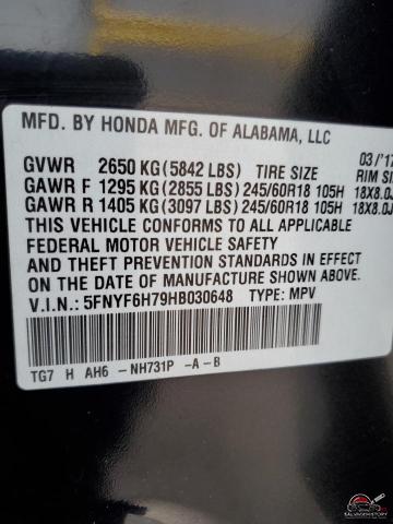 5FNYF6H79HB030648 2017 HONDA PILOT photo no. 14