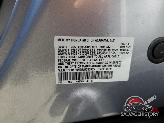 5FNYF6H50JB050985 2018 HONDA PILOT photo no. 12