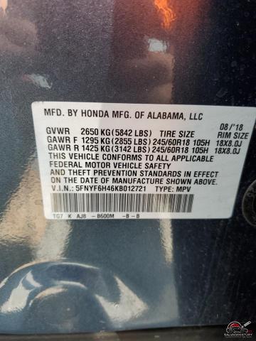 5FNYF6H46KB012721 2019 HONDA PILOT photo no. 13