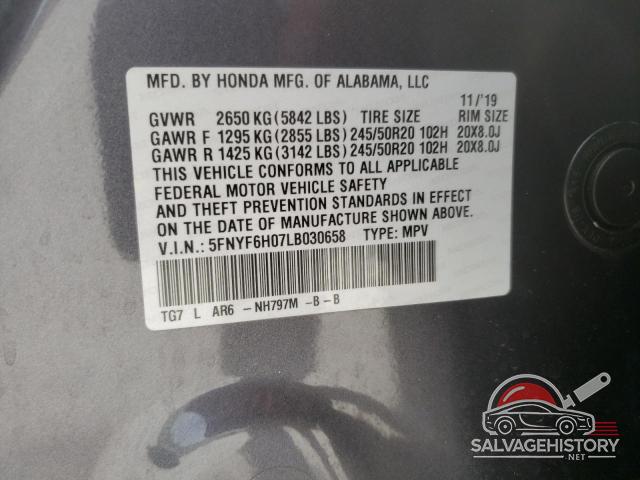 5FNYF6H07LB030658 2020 HONDA PILOT photo no. 14