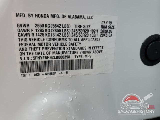 5FNYF6H92LB000398 2020 HONDA PILOT photo no. 13