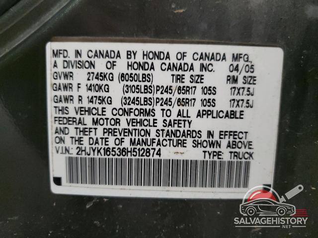 2HJYK16536H512874 2006 HONDA RIDGELINE photo no. 12