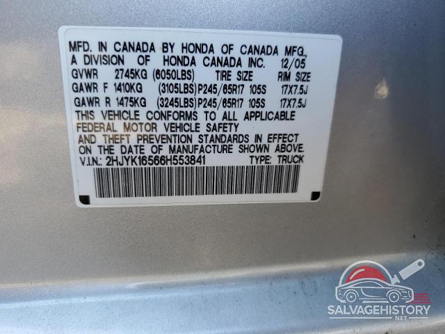 2HJYK16566H553841 2006 HONDA RIDGELINE photo no. 13