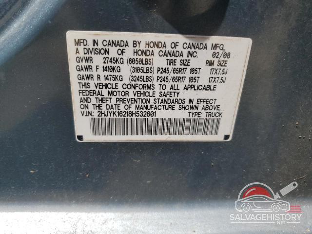 2HJYK16218H532601 2008 HONDA RIDGELINE photo no. 12