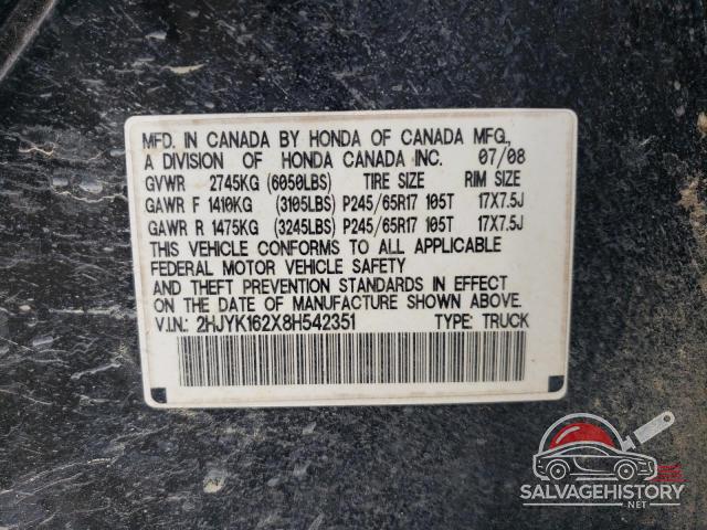 2HJYK162X8H542351 2008 HONDA RIDGELINE photo no. 12