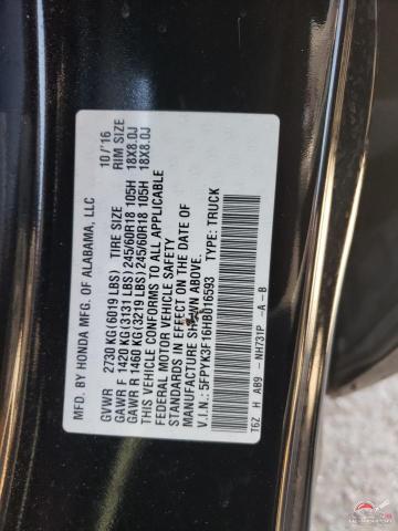 5FPYK3F16HB016593 2017 HONDA RIDGELINE photo no. 12