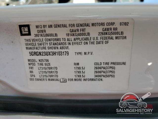 5GRGN23UX3H103179 2003 HUMMER H2 photo no. 13