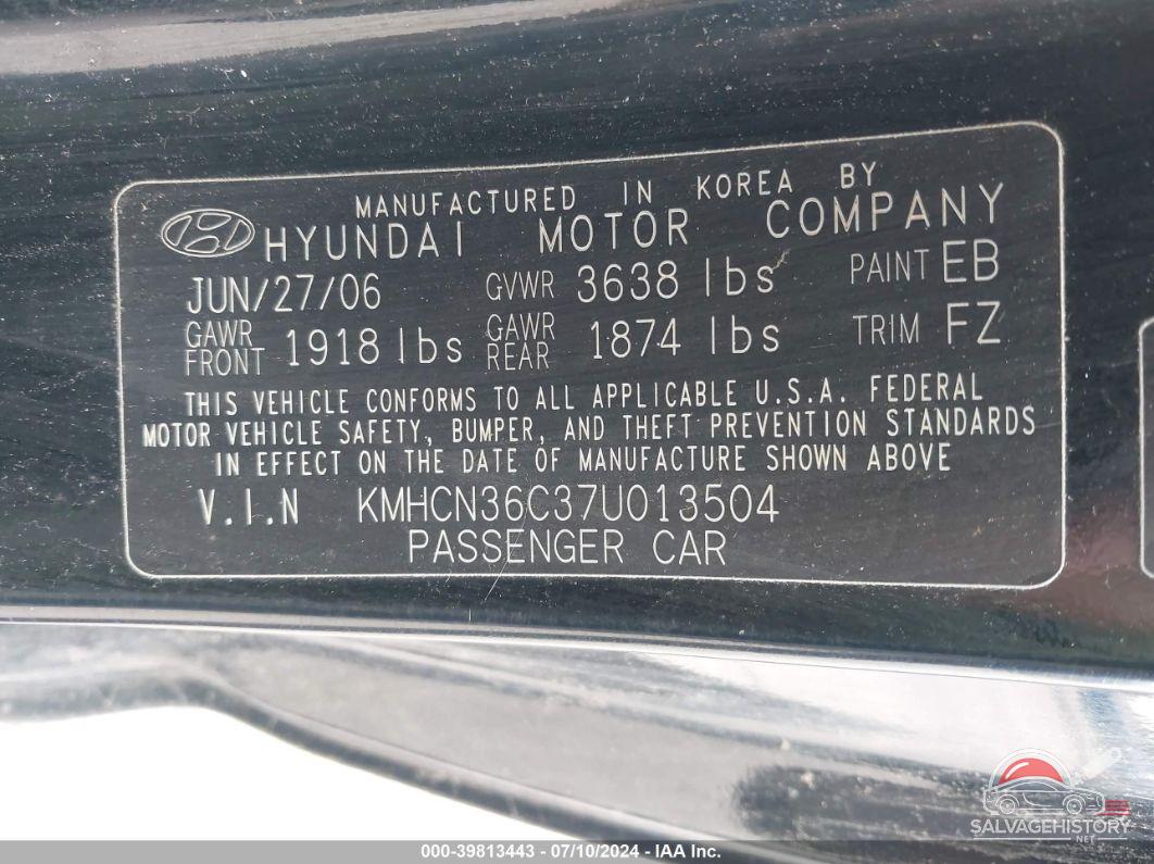 KMHCN36C37U013504 2007 HYUNDAI ACCENT photo no. 9
