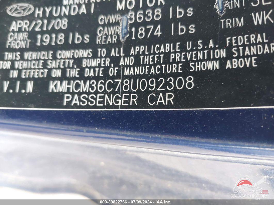 KMHCM36C78U092308 2008 HYUNDAI ACCENT photo no. 9
