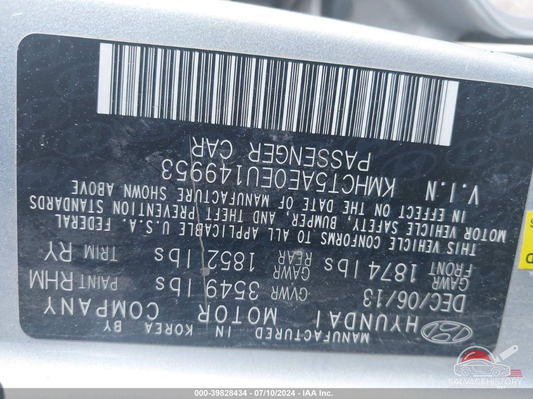 KMHCT5AE0EU149953 2014 HYUNDAI ACCENT photo no. 9