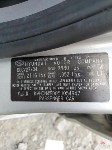 KMHDN46D05U054947 2005 HYUNDAI ELANTRA photo no. 12