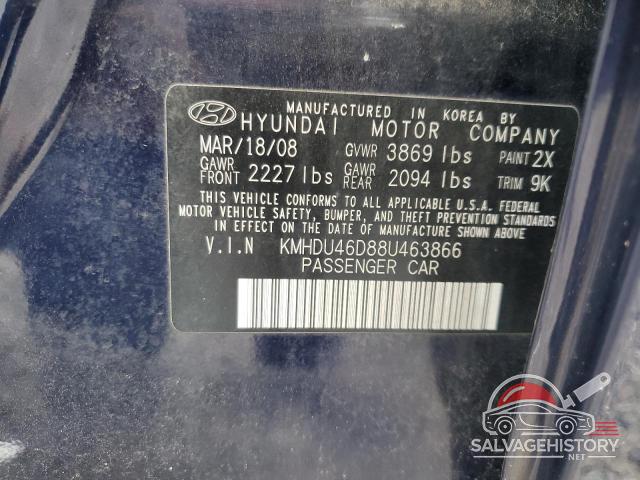 KMHDU46D88U463866 2008 HYUNDAI ELANTRA photo no. 12