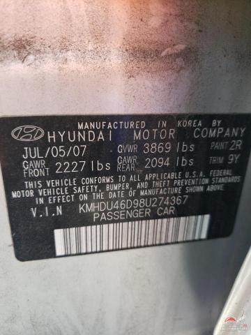 KMHDU46D98U274367 2008 HYUNDAI ELANTRA photo no. 12