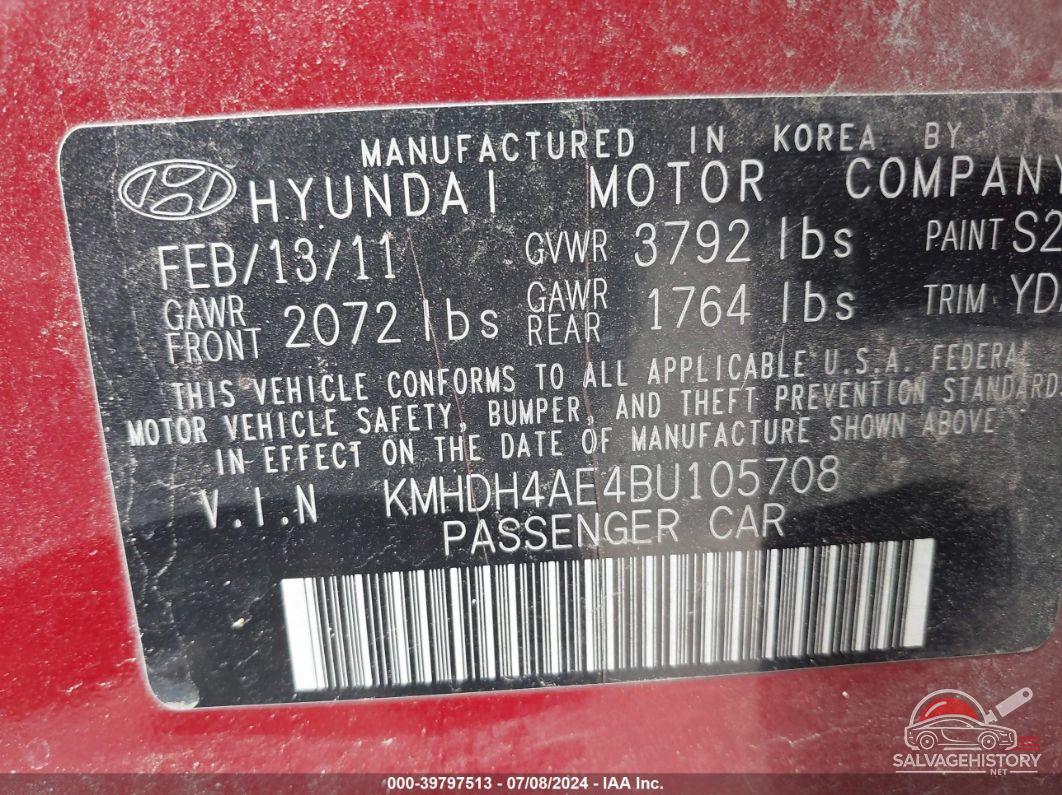 KMHDH4AE4BU105708 2011 HYUNDAI ELANTRA photo no. 9