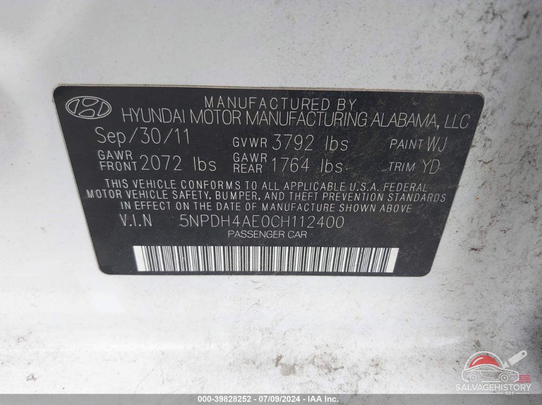 5NPDH4AE0CH112400 2012 HYUNDAI ELANTRA photo no. 9