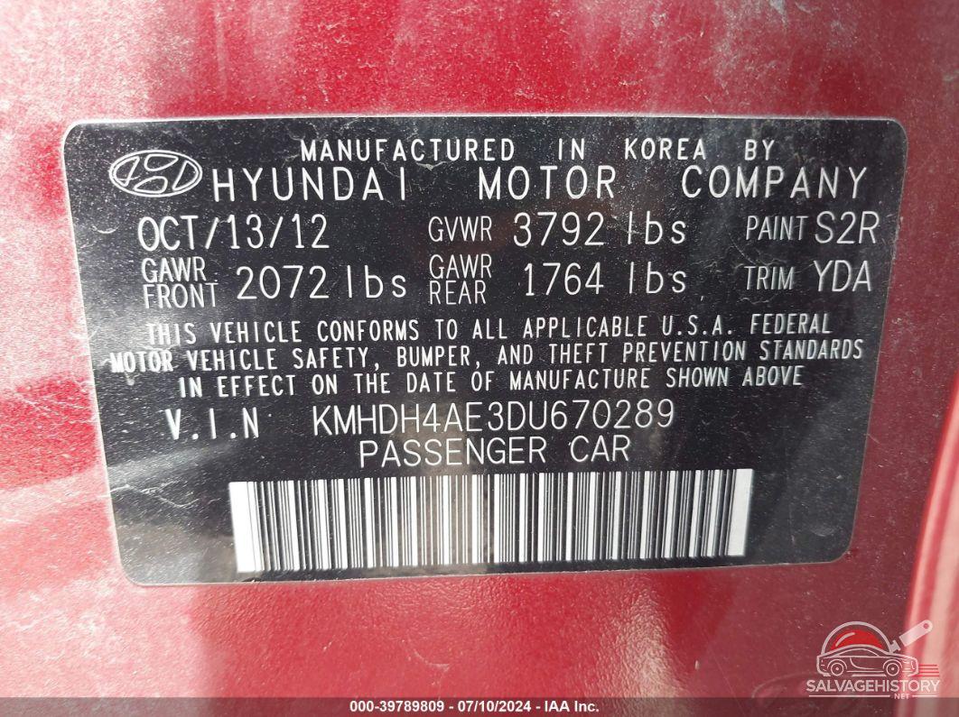 KMHDH4AE3DU670289 2013 HYUNDAI ELANTRA photo no. 9