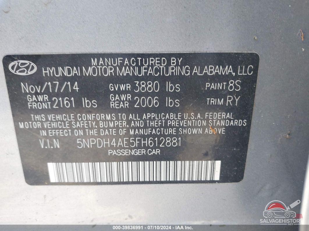 5NPDH4AE5FH612881 2015 HYUNDAI ELANTRA photo no. 9