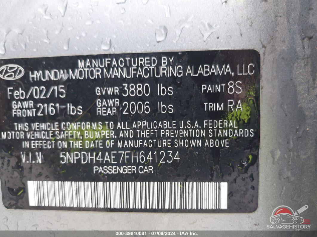 5NPDH4AE7FH641234 2015 HYUNDAI ELANTRA photo no. 9