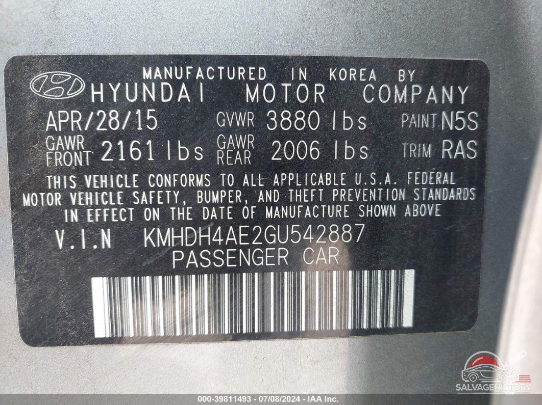 KMHDH4AE2GU542887 2016 HYUNDAI ELANTRA photo no. 9