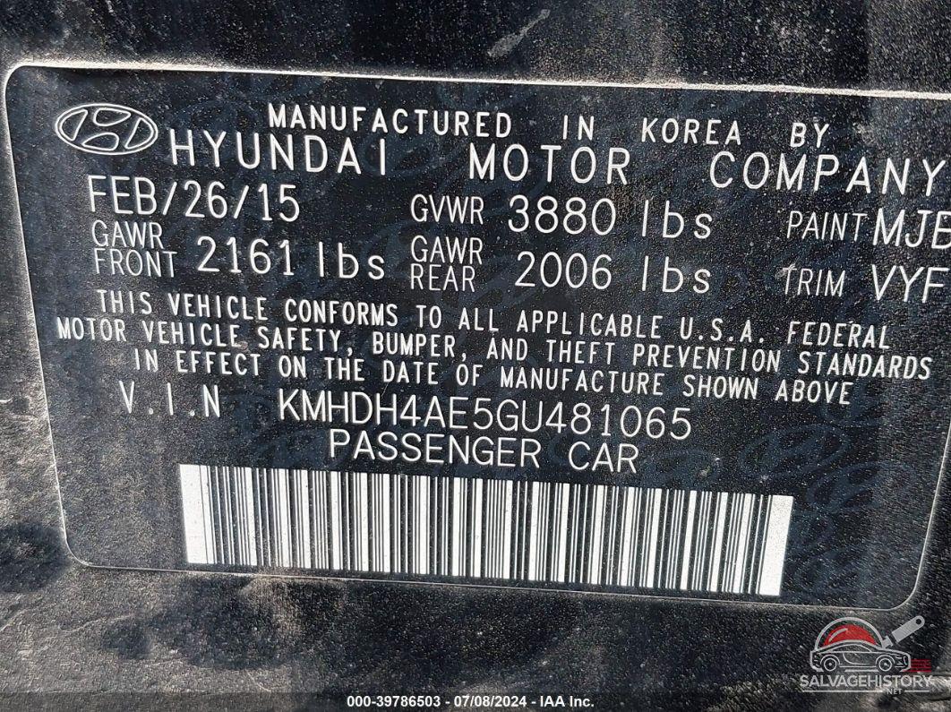 KMHDH4AE5GU481065 2016 HYUNDAI ELANTRA photo no. 9