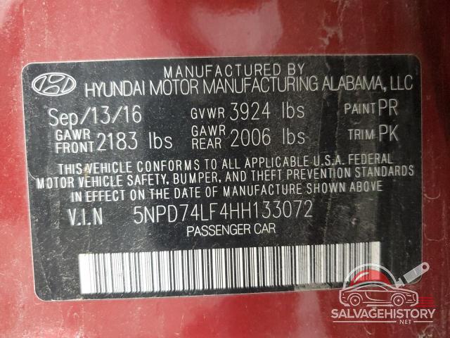 5NPD74LF4HH133072 2017 HYUNDAI ELANTRA photo no. 12