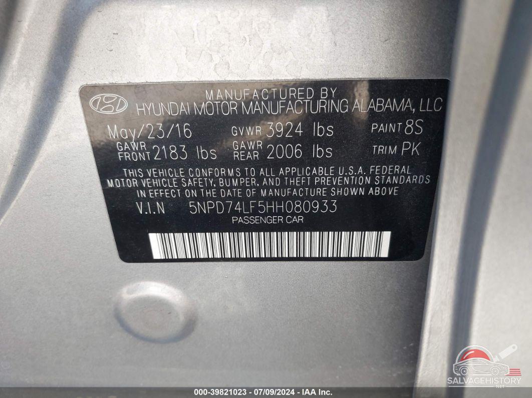 5NPD74LF5HH080933 2017 HYUNDAI ELANTRA photo no. 8