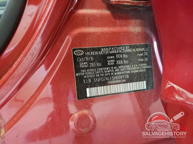 5NPD74LF5HH149118 2017 HYUNDAI ELANTRA photo no. 12