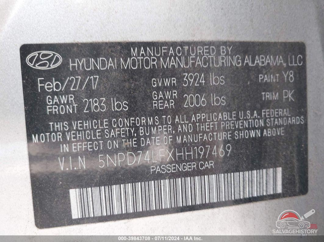 5NPD74LFXHH197469 2017 HYUNDAI ELANTRA photo no. 9